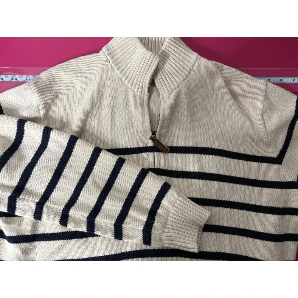 BRANDY MELVILLE Womens Cream Navy Striped Oversized Quarter Zip Sweater One Size